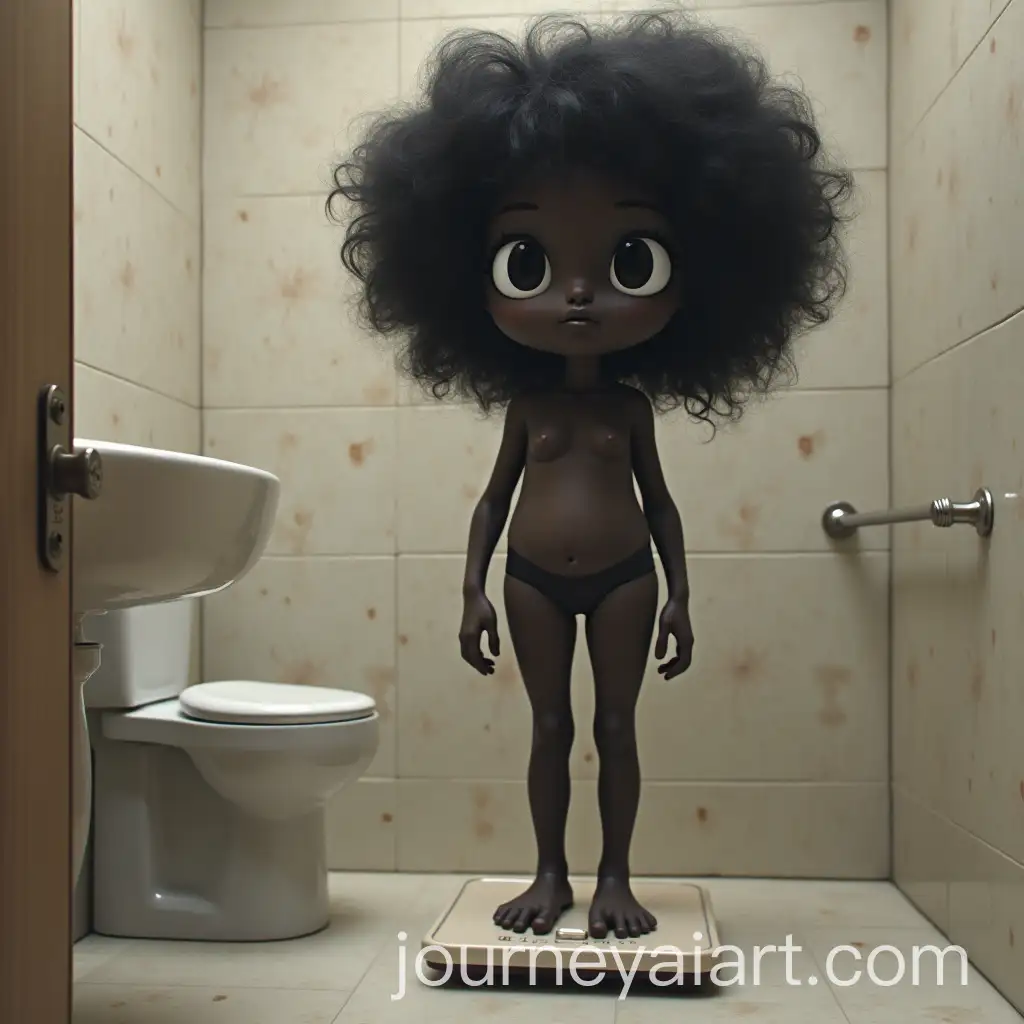 Young-African-American-Woman-Weighing-Herself-on-Bathroom-Scale