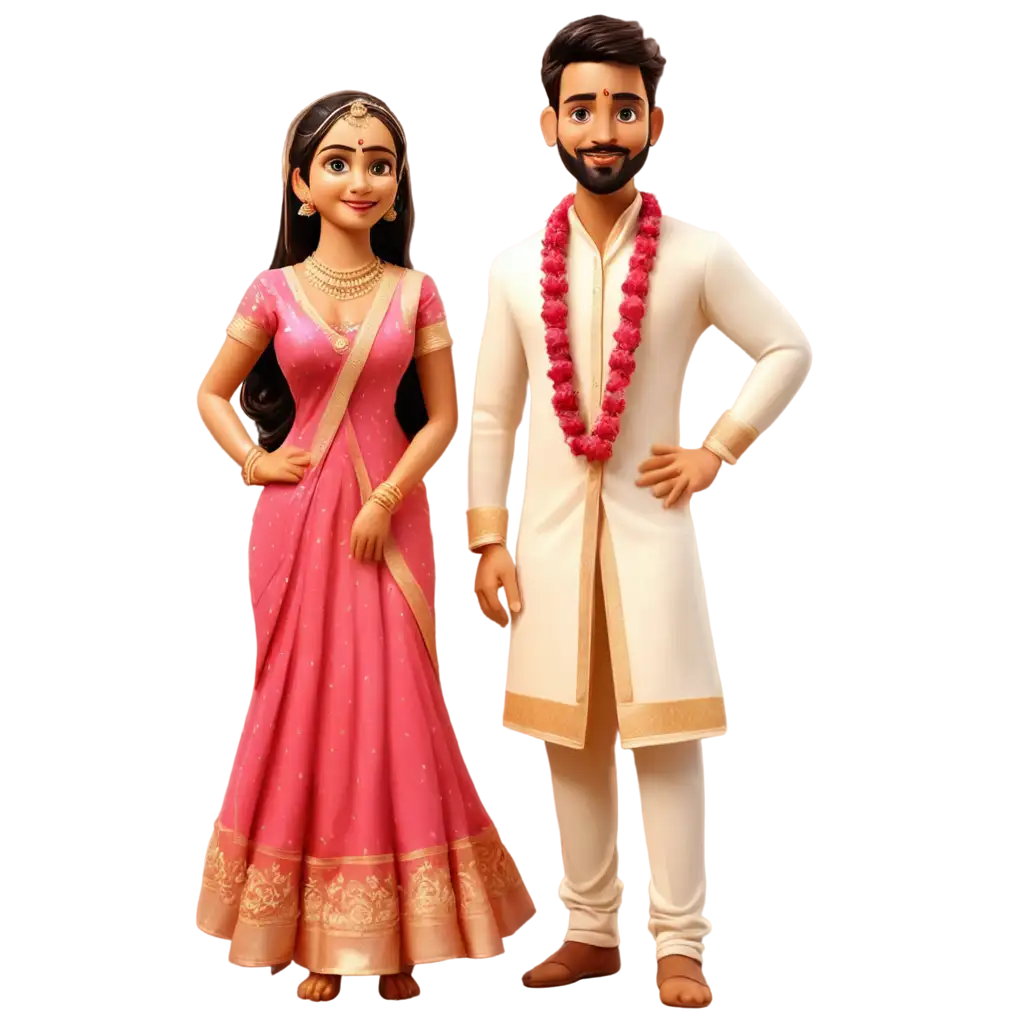 Telugu-Wedding-Couple-Cartoon-PNG-Perfect-for-Celebrating-Traditional-Weddings