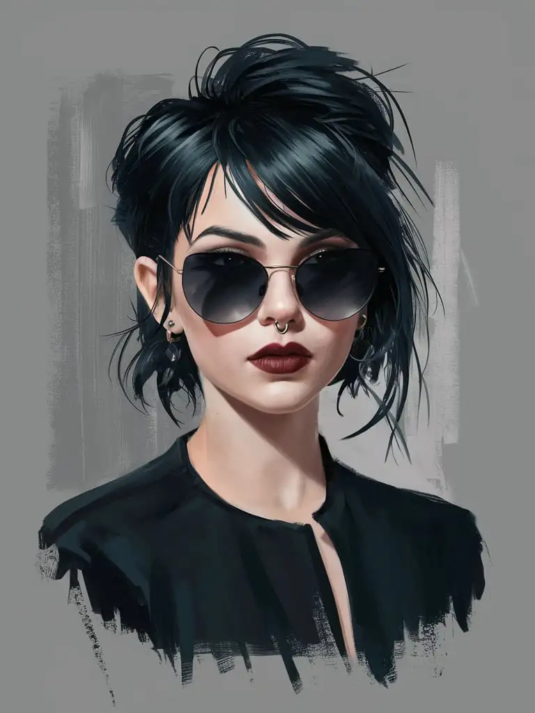 Portrait of a Stylish Greek Woman with Piercings and Sunglasses