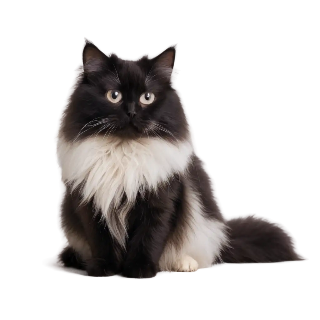 Black-and-White-Long-Haired-Cat-PNG-Exquisite-Illustration-of-Elegance-and-Grace