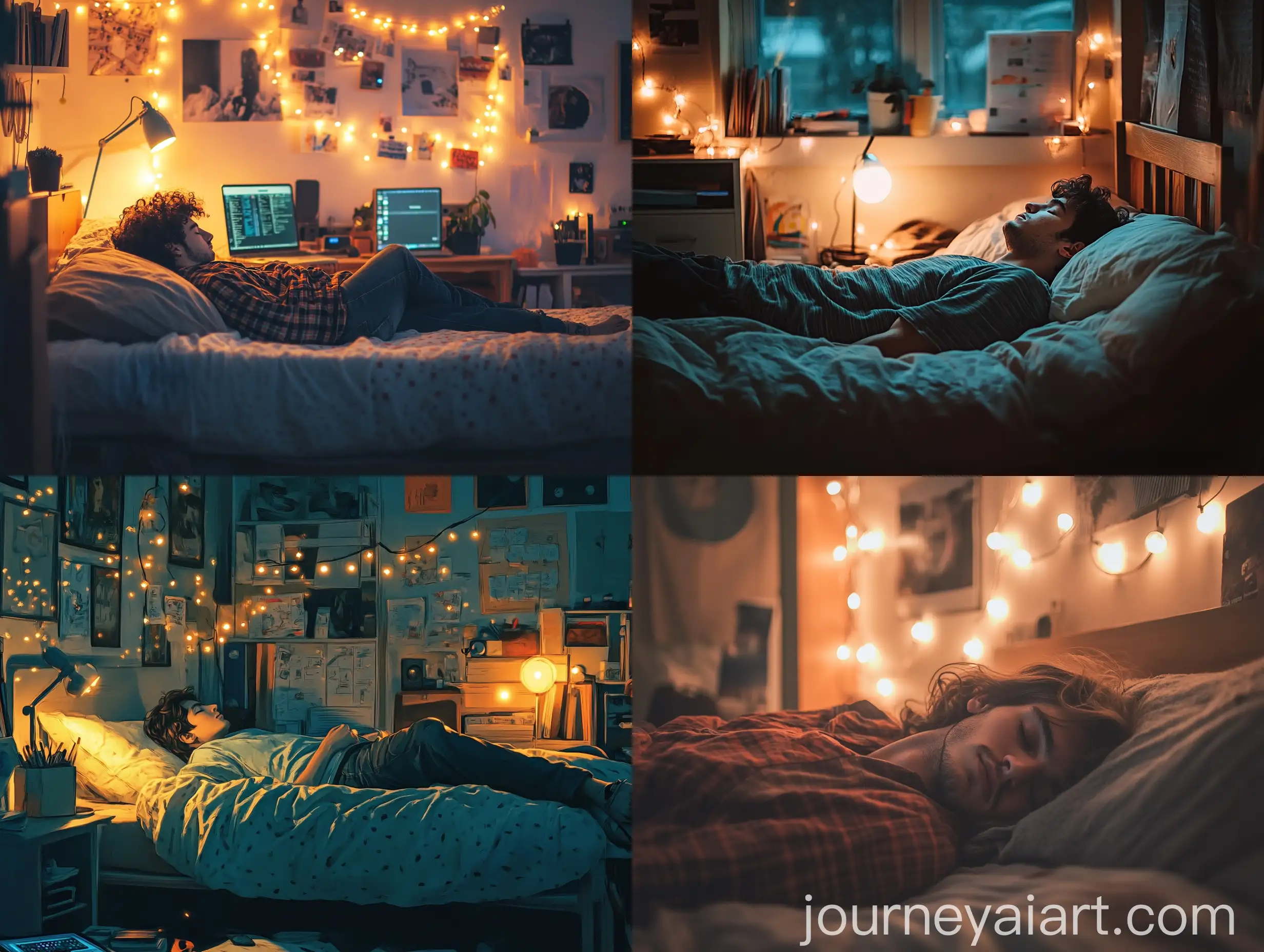 Young-Woman-Relaxing-in-Cozy-Bedroom-Under-Warm-Desk-Lamp-Light