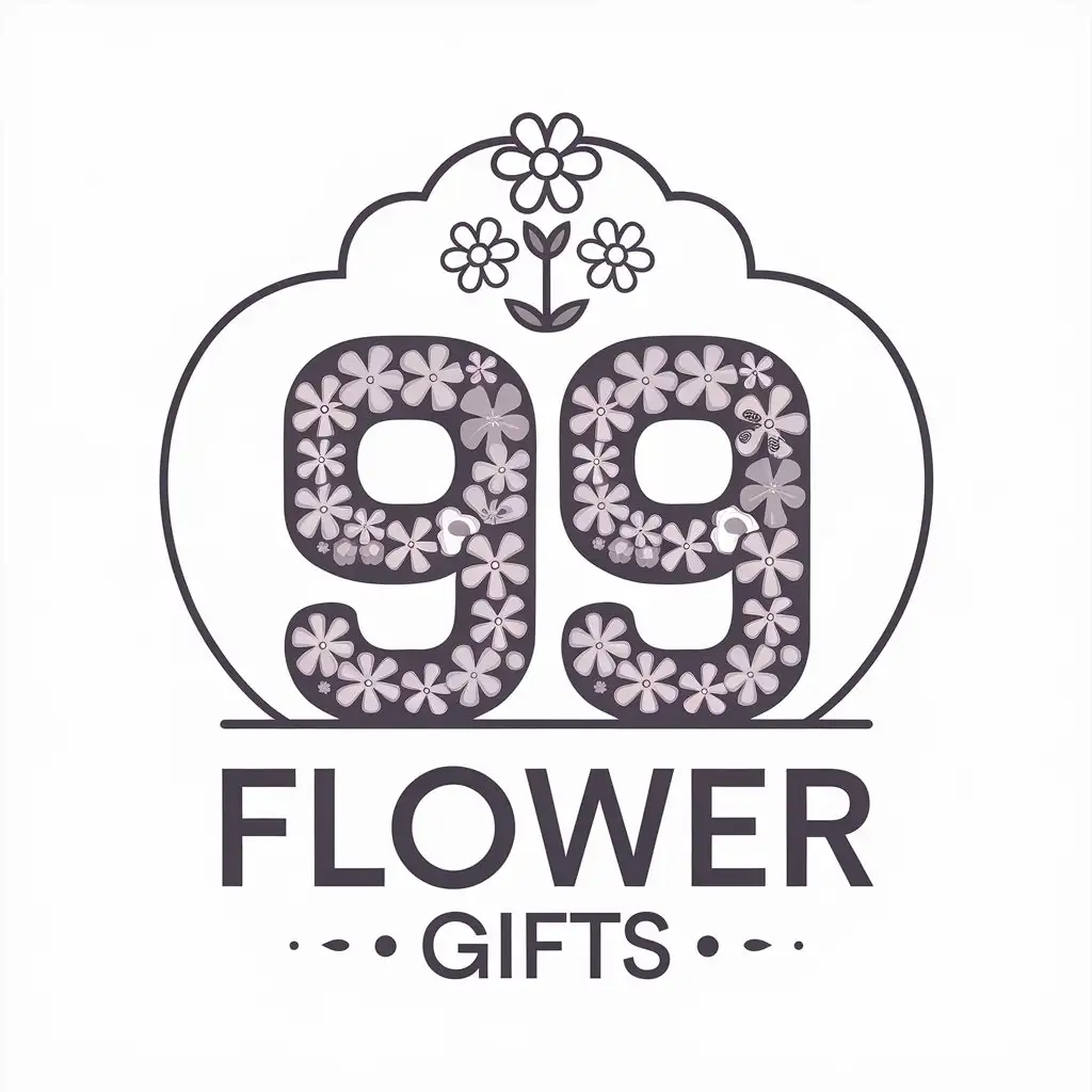 a vector logo design,with the text "99 Flower gifts", main symbol:99,flowers,cloud,Moderate,be used in Beauty Spa industry,clear background