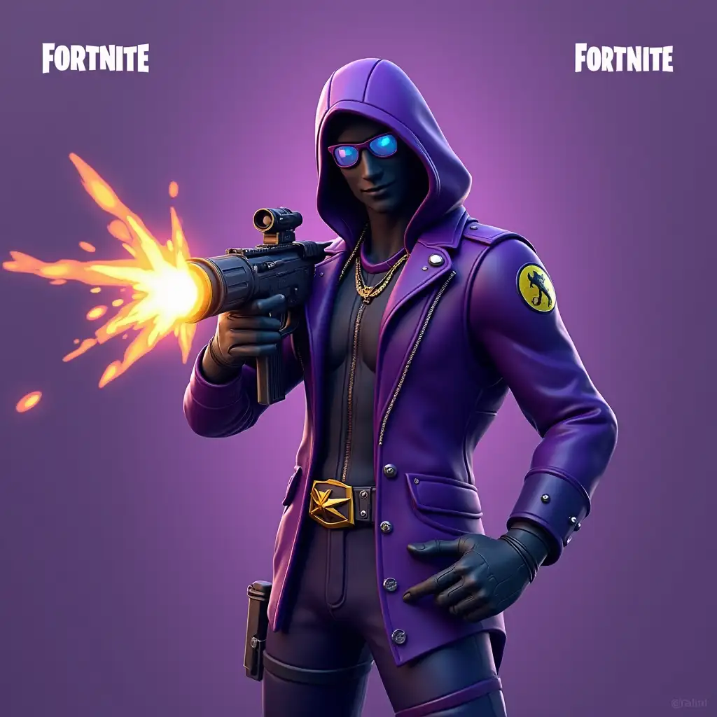 The purple gangsta skin in fortnite being shot at