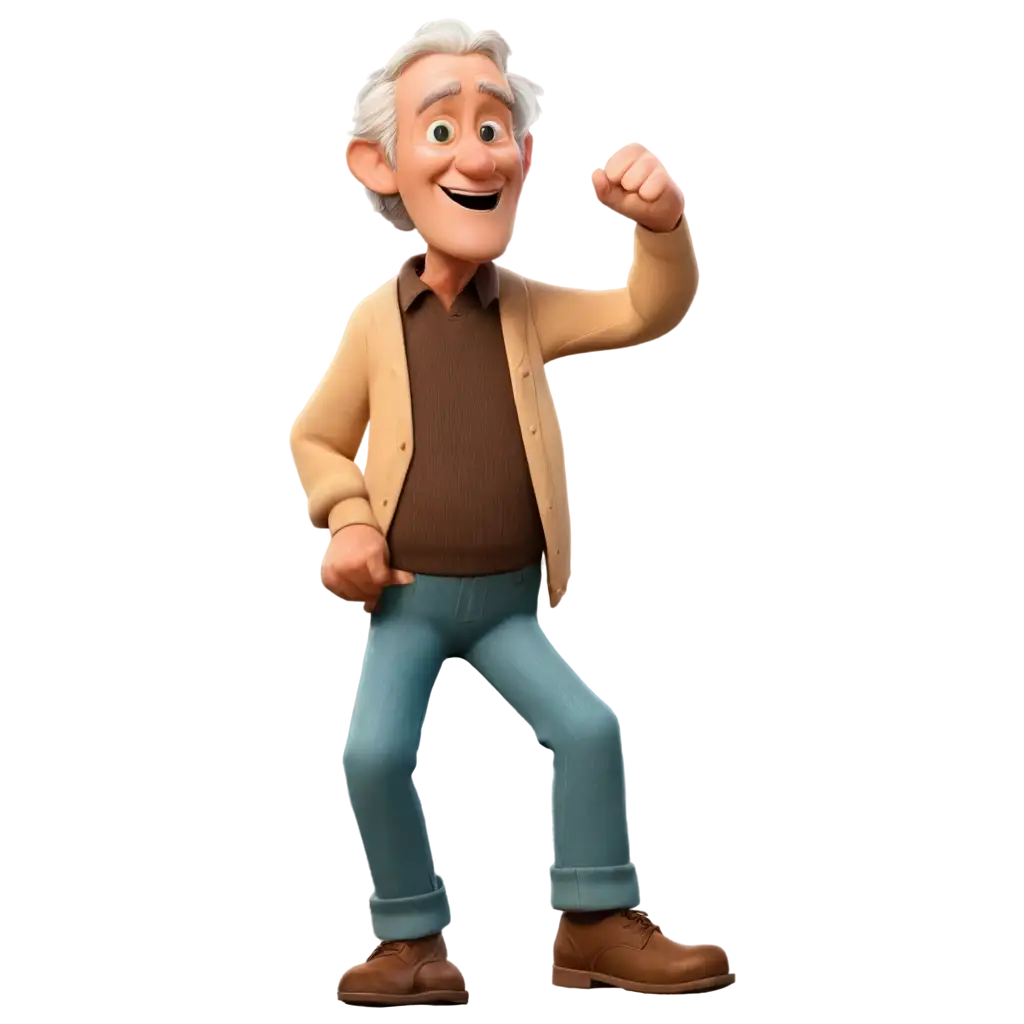 Happy-Old-Man-in-Disney-Pixar-Style-Next-to-a-New-PickUp-Truck-PNG-Image