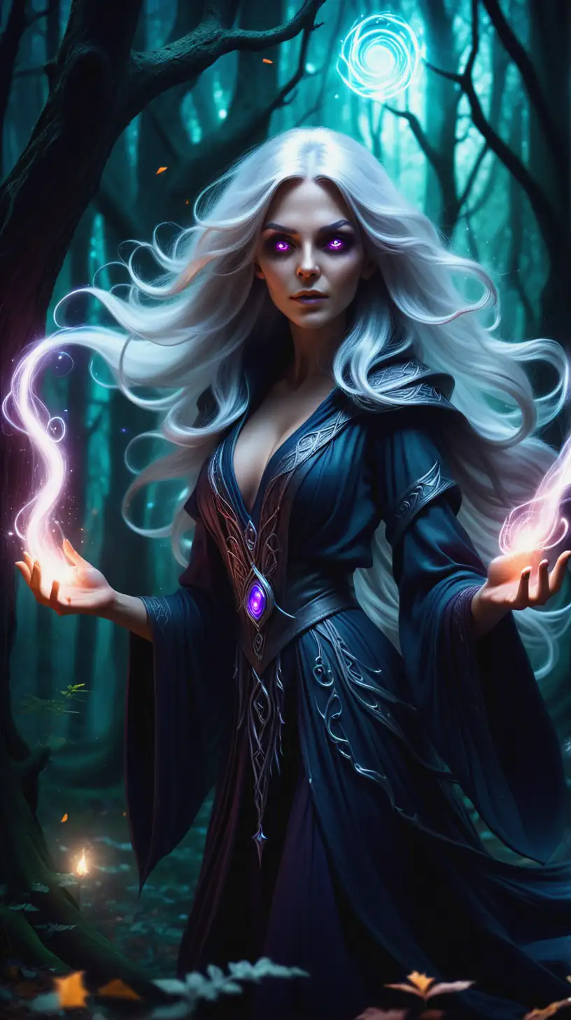 Mystical Sorceress Casting Spells in Enchanted Forest