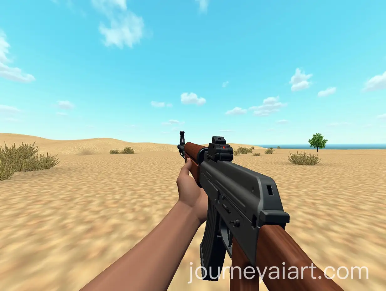 FirstPerson-View-of-AK47-in-a-Dry-Desolate-Landscape