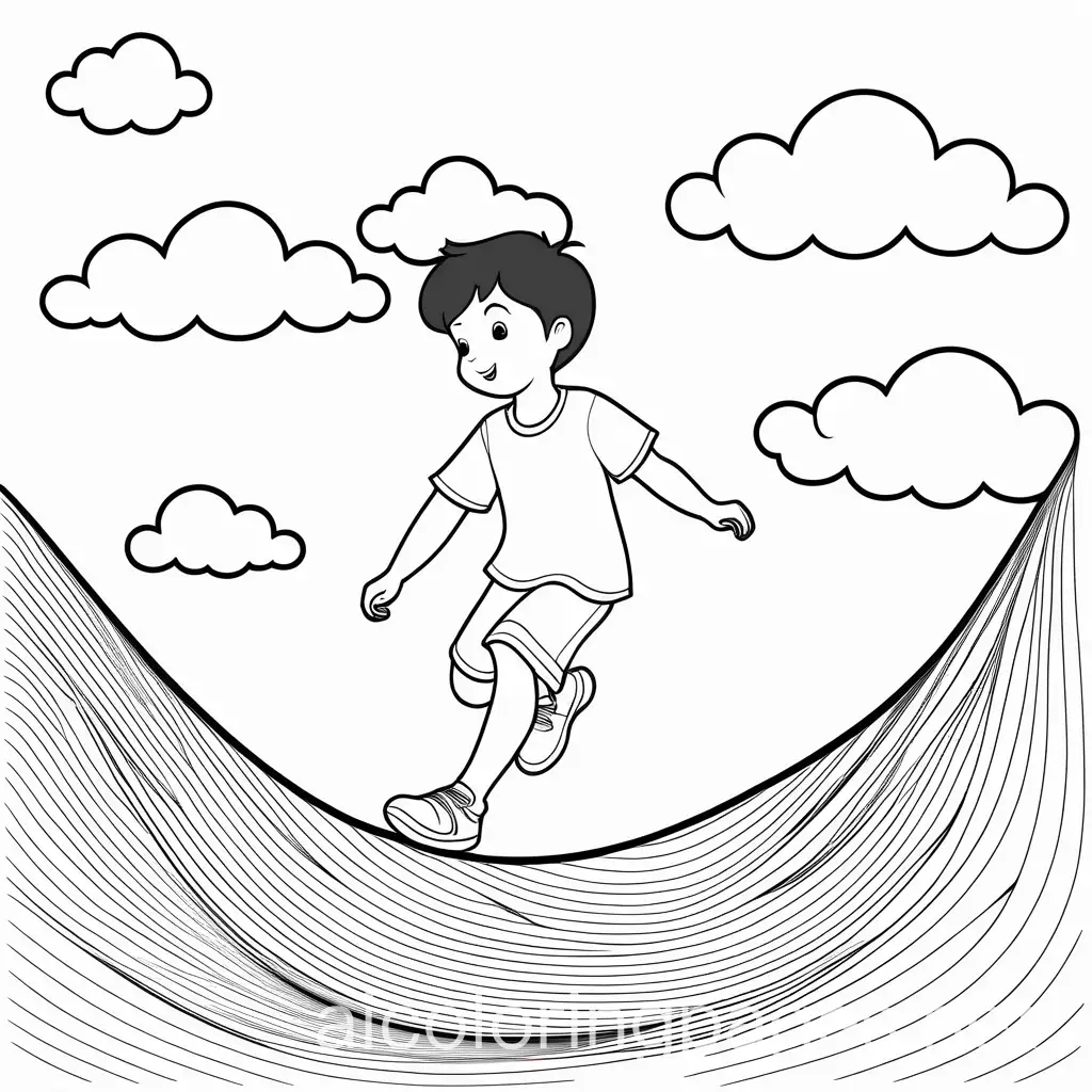 Boy-with-Foot-on-Wavy-Clouds-and-Silk-Coloring-Page