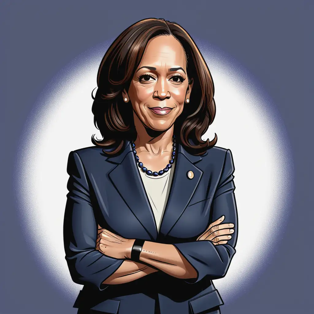 Cartoon-Illustration-of-Kamala-Harris-with-Arms-Crossed