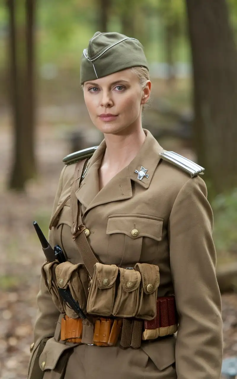 Very beautiful Charlize Theron  in the form of a German soldier of the second world war