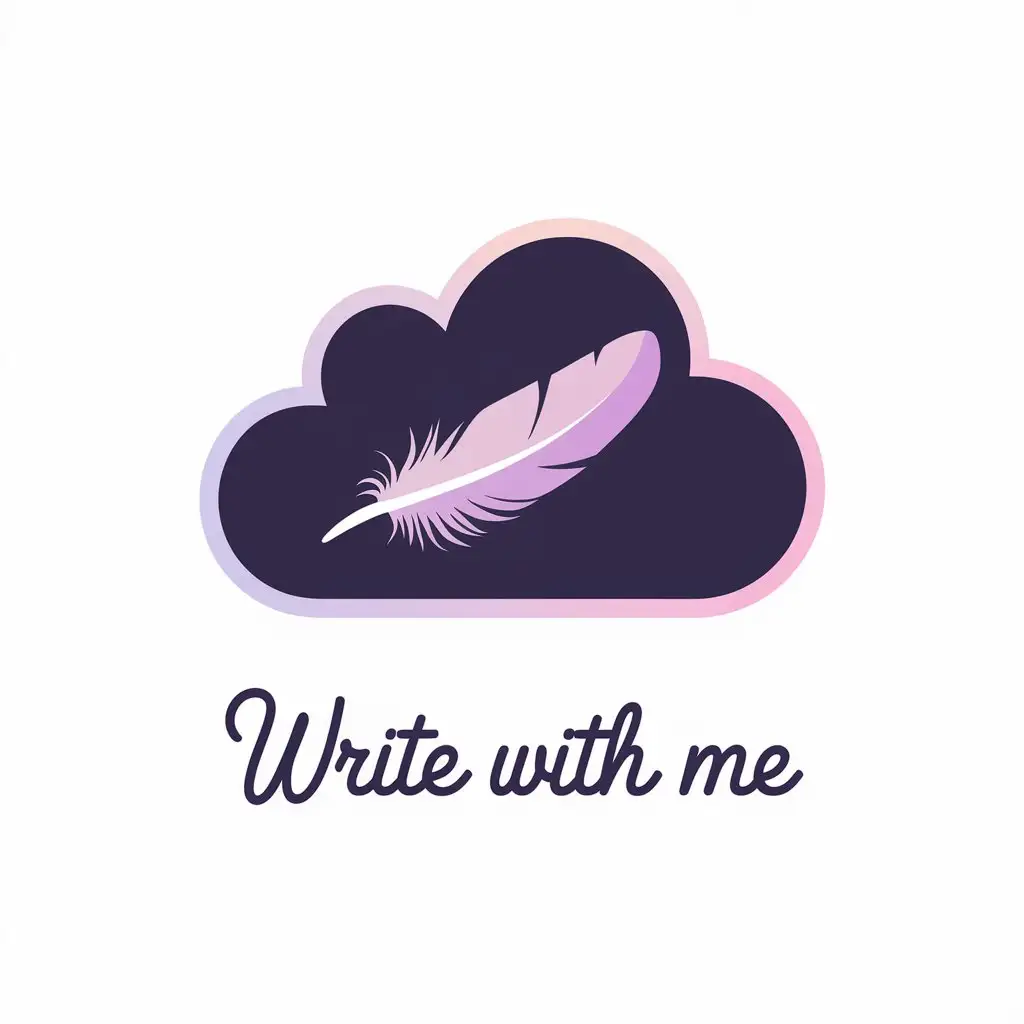 LOGO Design for Write with Me Feather Clouds Soft Pastel Pink Purple Theme