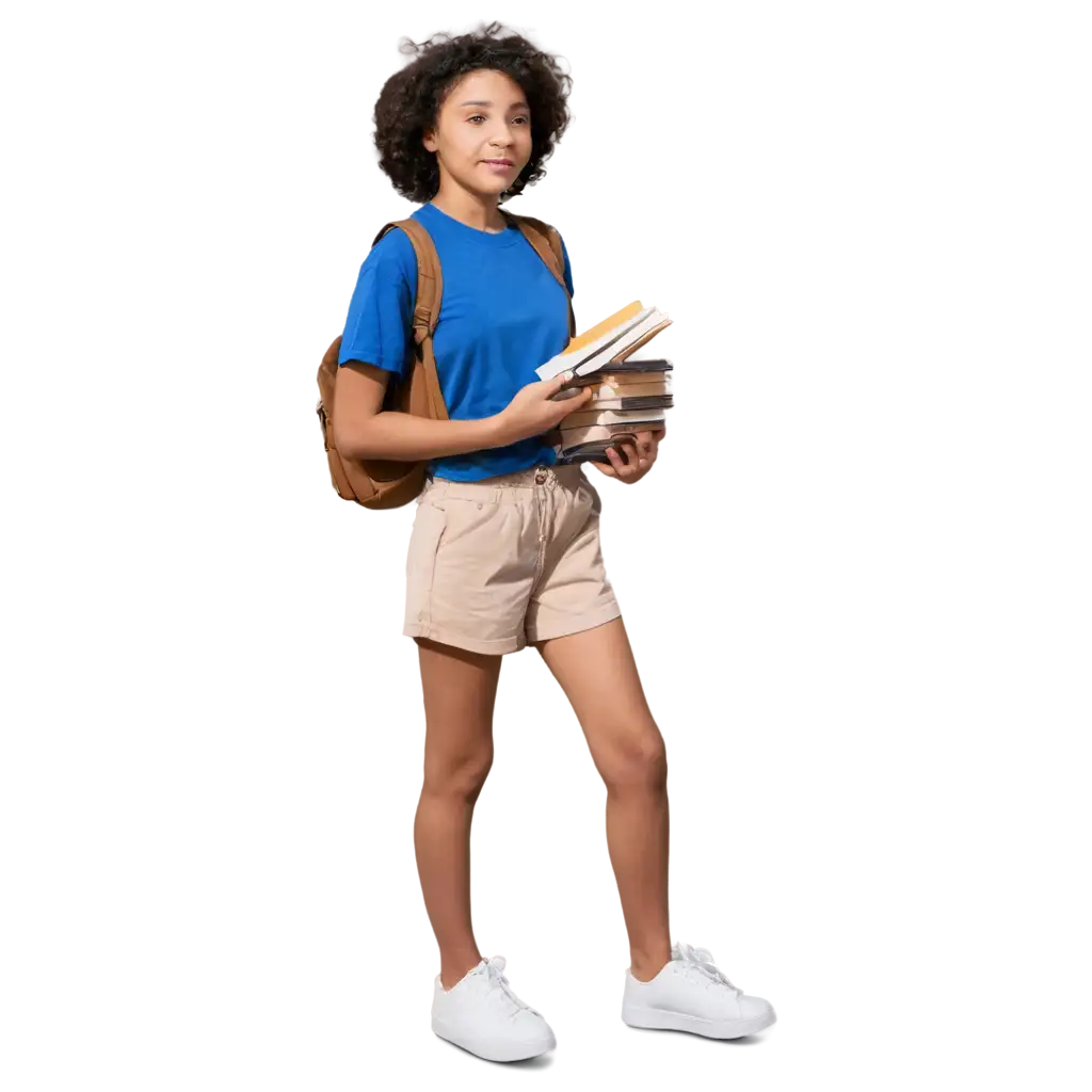 Adolescent-Walking-in-Light-Clothes-Holding-Books-HighQuality-PNG-Image