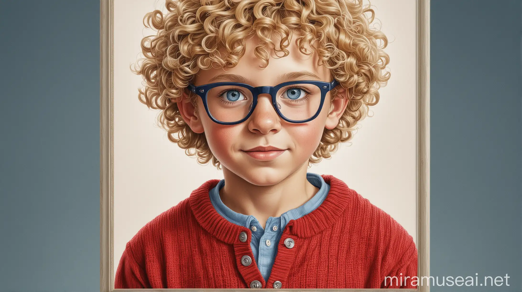 Portrait of 10YearOld Boy Ali with Curly Blonde Hair and Glasses