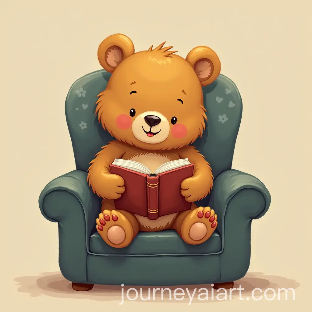 Adorable-Bear-Sitting-on-Chair-Reading-a-Book