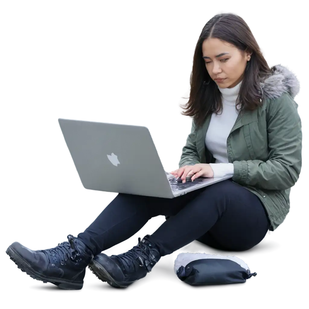 Woman-Working-with-a-Laptop-in-Snowy-Weather-HighQuality-PNG-Image-for-Digital-Use