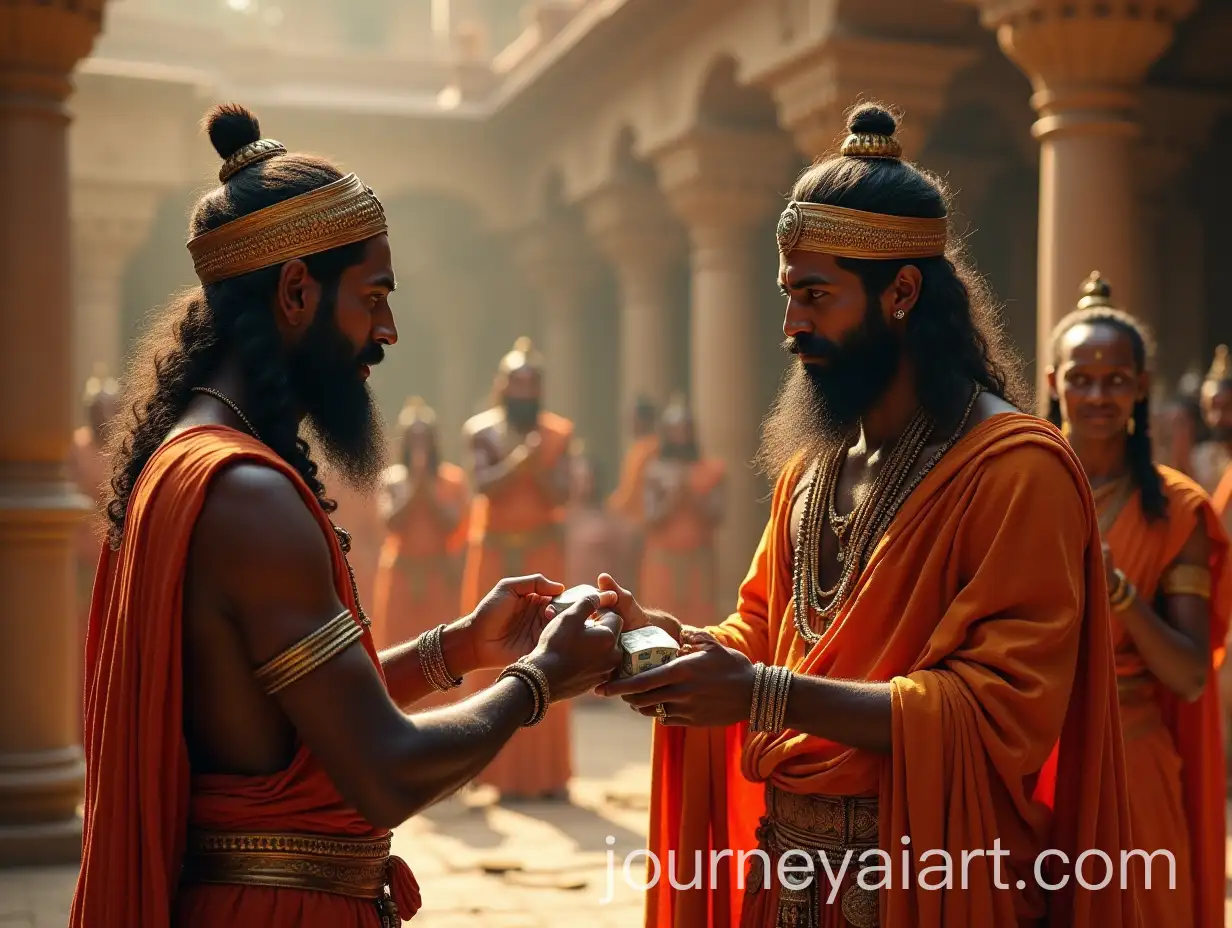 Ancient-King-Giving-Money-to-Brahmans-in-Historic-Architecture
