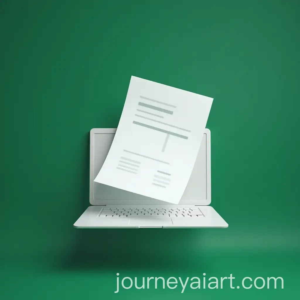 Invoice-Papers-Flying-from-Laptop-Against-Dark-Green-Background