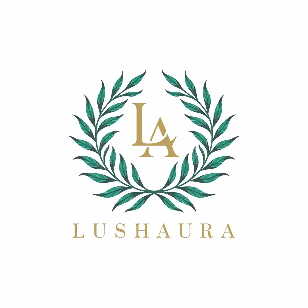 LOGO Design for LushAura Gold and Emerald Green Monogram with Botanical Frame