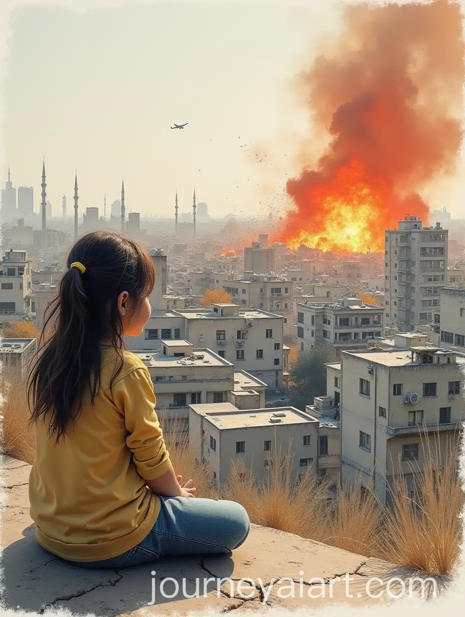 Girl-Drawing-While-Witnessing-Air-Strikes-and-Bombing-in-Gaza-City