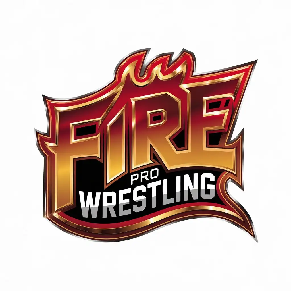 LOGO Design for Fire Pro Wrestling Bold and Metallic with Wrestling Federation Symbol