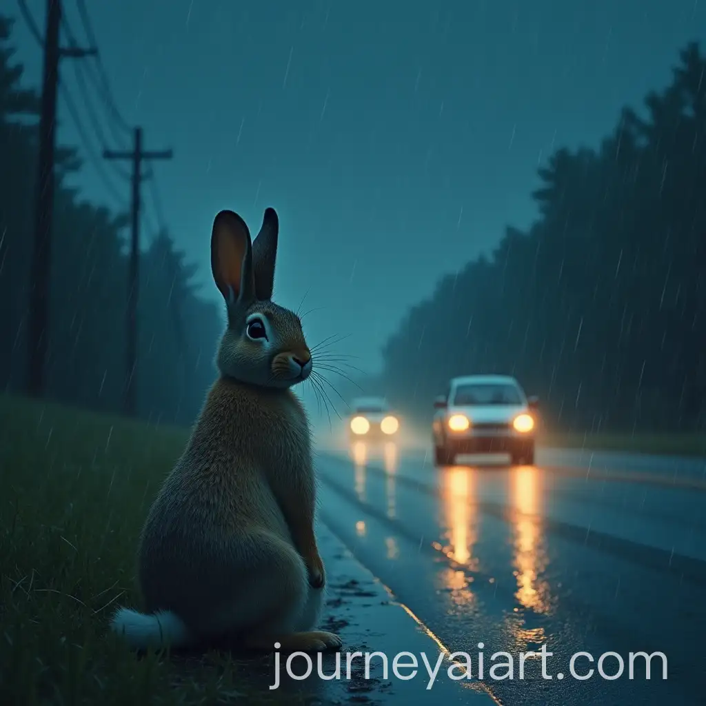 Lonely-Rabbit-on-a-Stormy-Night-Watching-Passing-Cars
