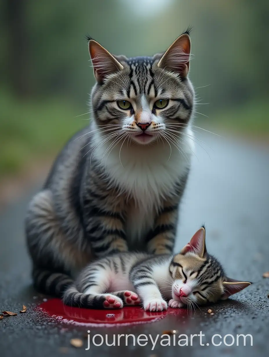 Mother-Cat-with-CryingAI-Art-Prompt-Expansion-Expression-Staring-at-Injured-Kitten-on-Road