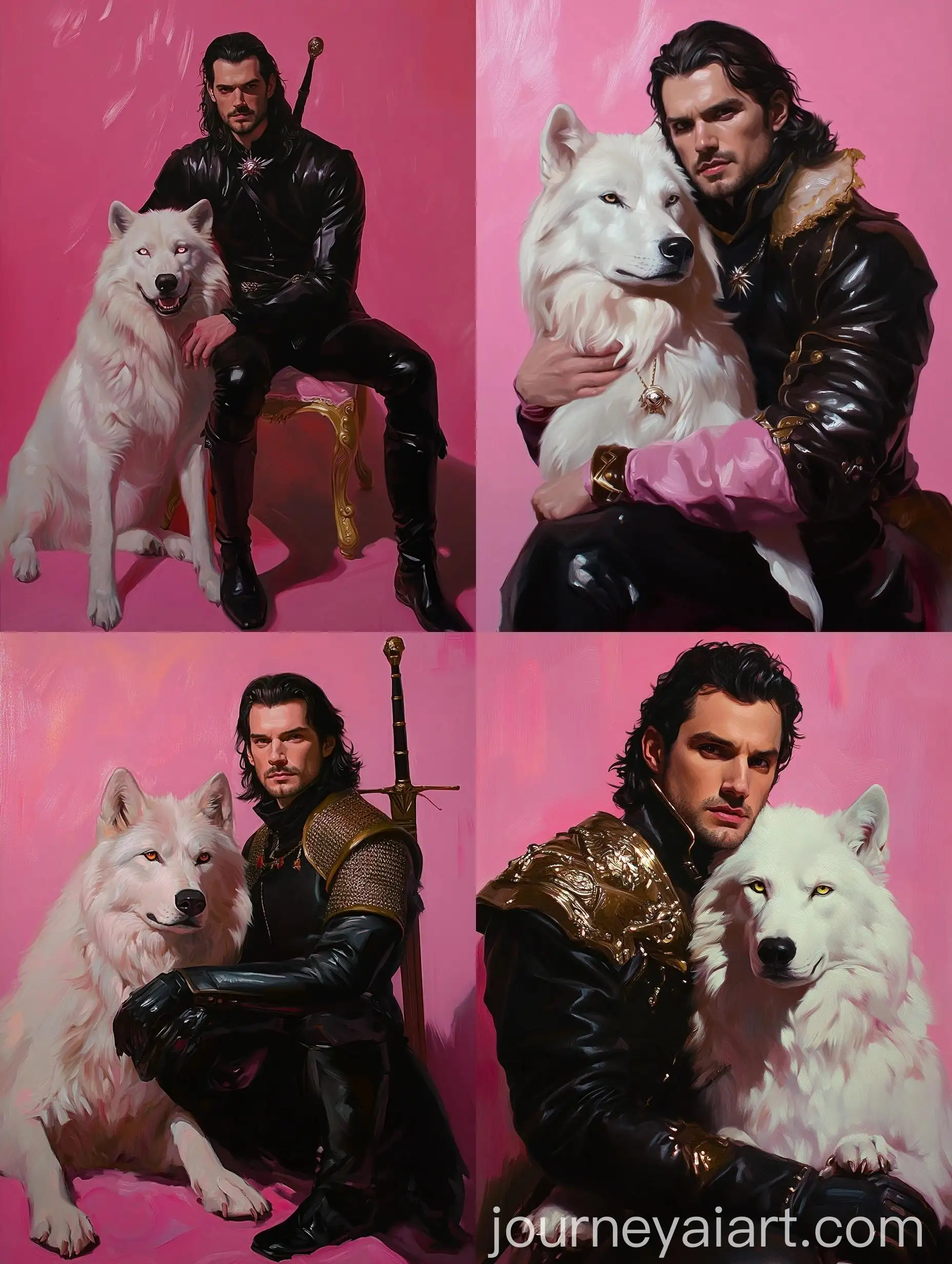 Henry-Cavill-Witcher-Oil-Painting-with-Bright-White-Wolf
