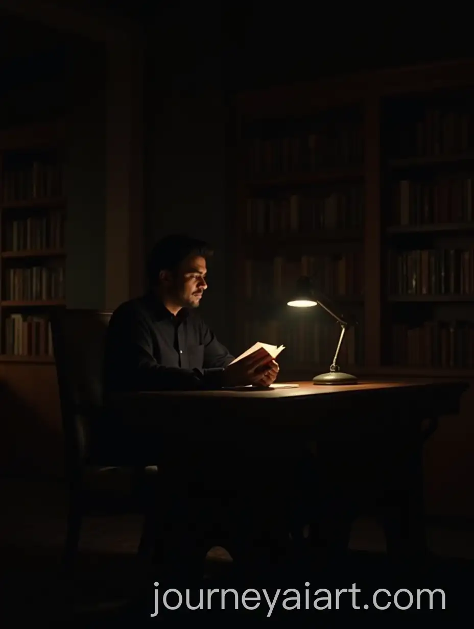 Man-Reading-Philosophy-Book-in-Dimly-Lit-StudyAI-Art-Prompt-Expansion-Room