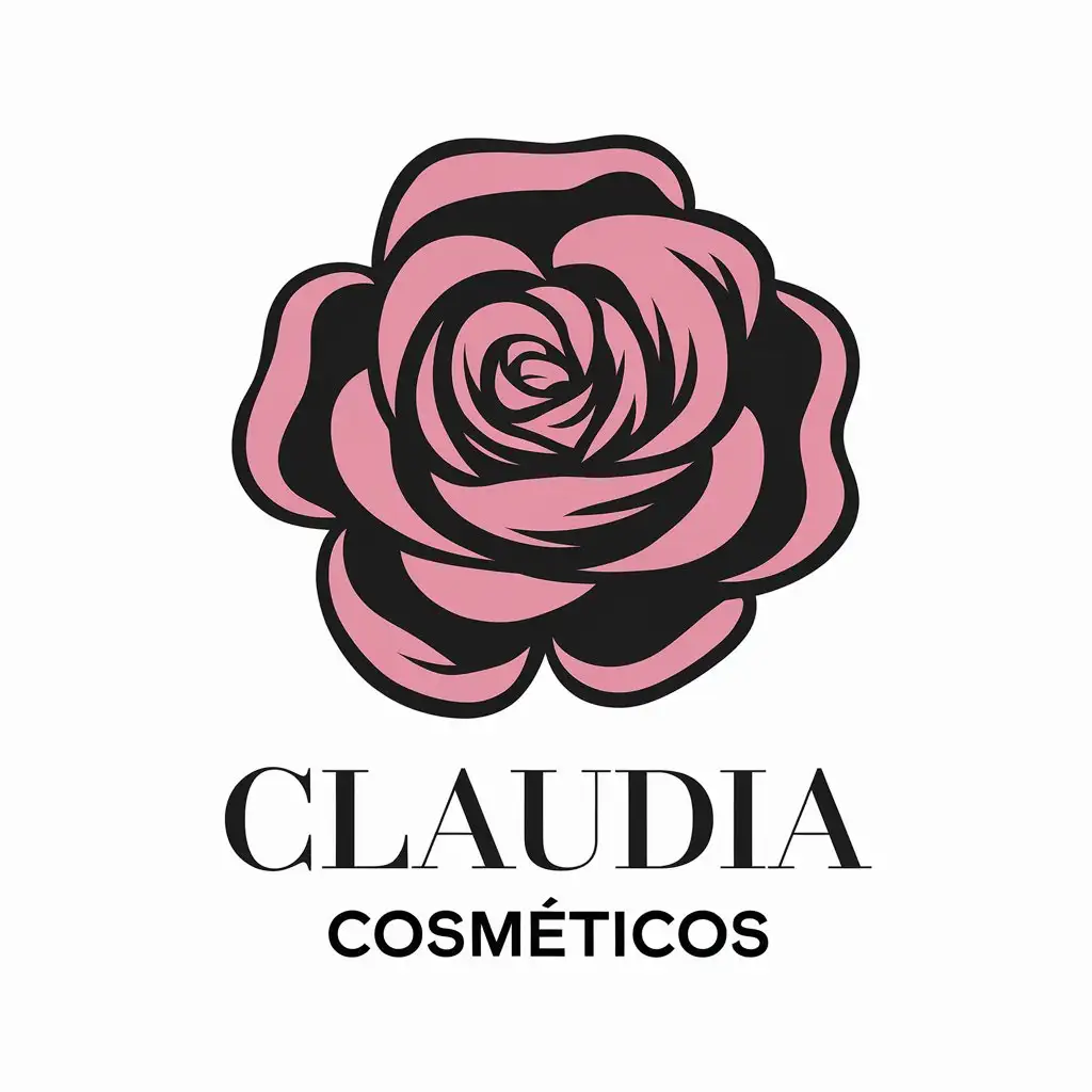 a vector logo design,with the text "Claudia cosméticos", main symbol:A rose with shades of pink and black,Moderate,be used in Cosmetics industry,clear background