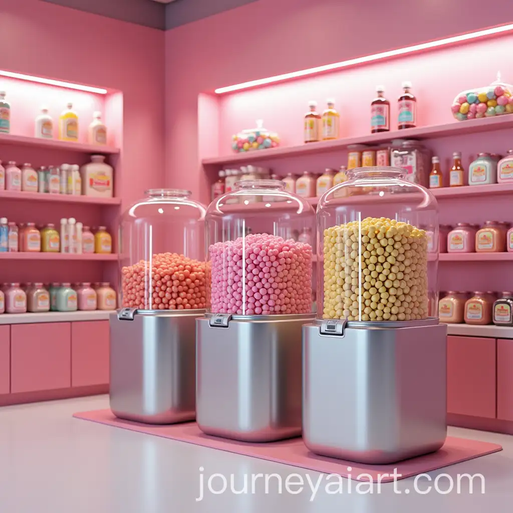 Modern-SelfService-Bubblegum-Store-with-Silver-Metallic-Containers
