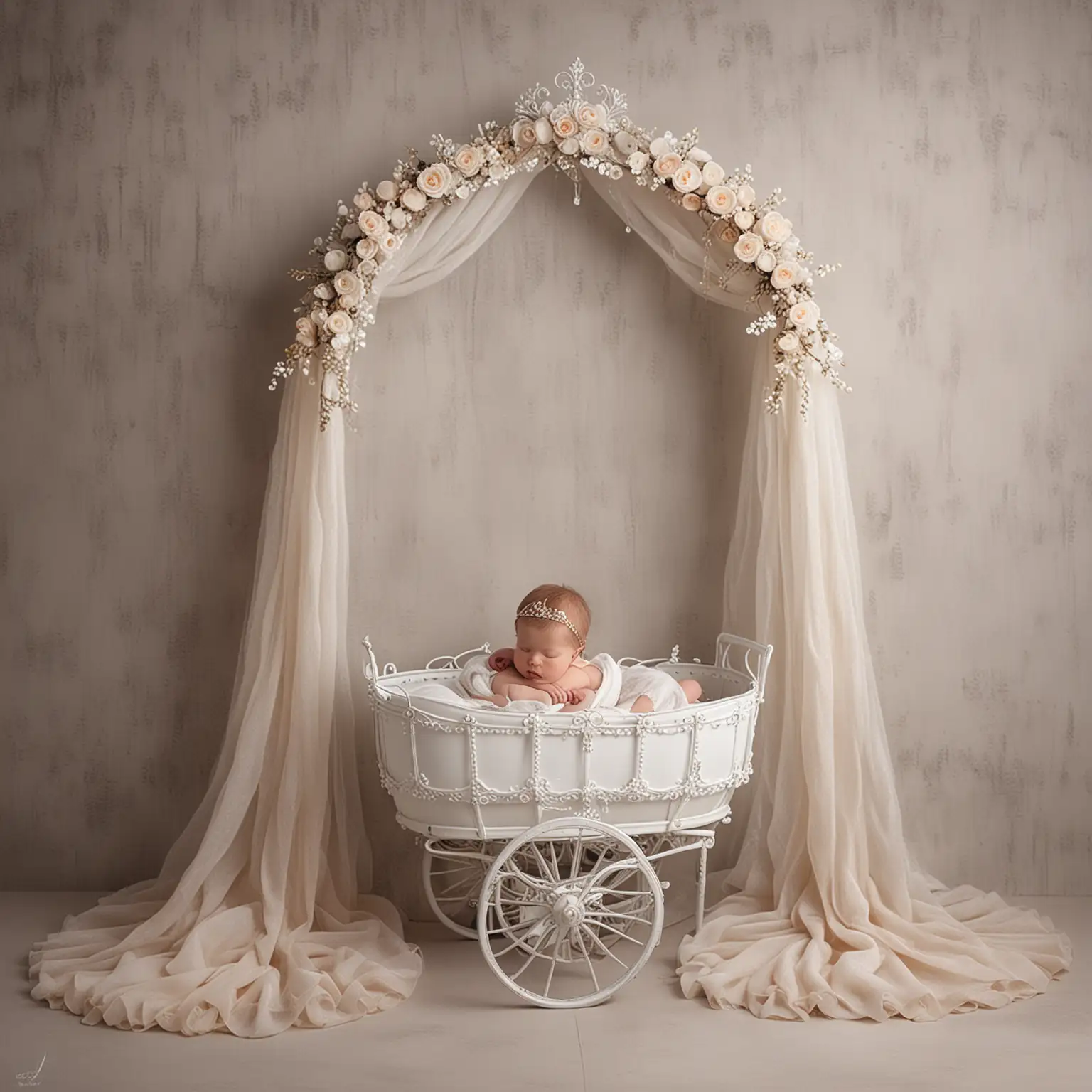 Newborn Baby Photography Digital Backdrop White Princess Cart Scene