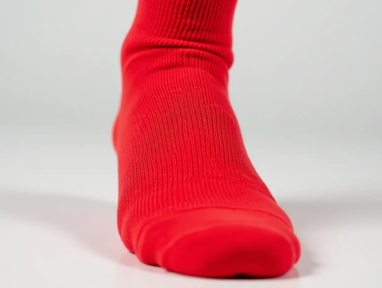 A vibrant red sock showing off its smooth texture and stylish design, perfect for casual or athletic wear.