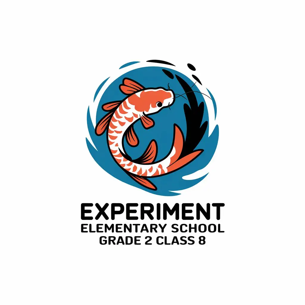 a vector logo design,with the text "experiment elementary school grade 2 class 8", main symbol:koi,Moderate,be used in Education industry,clear background