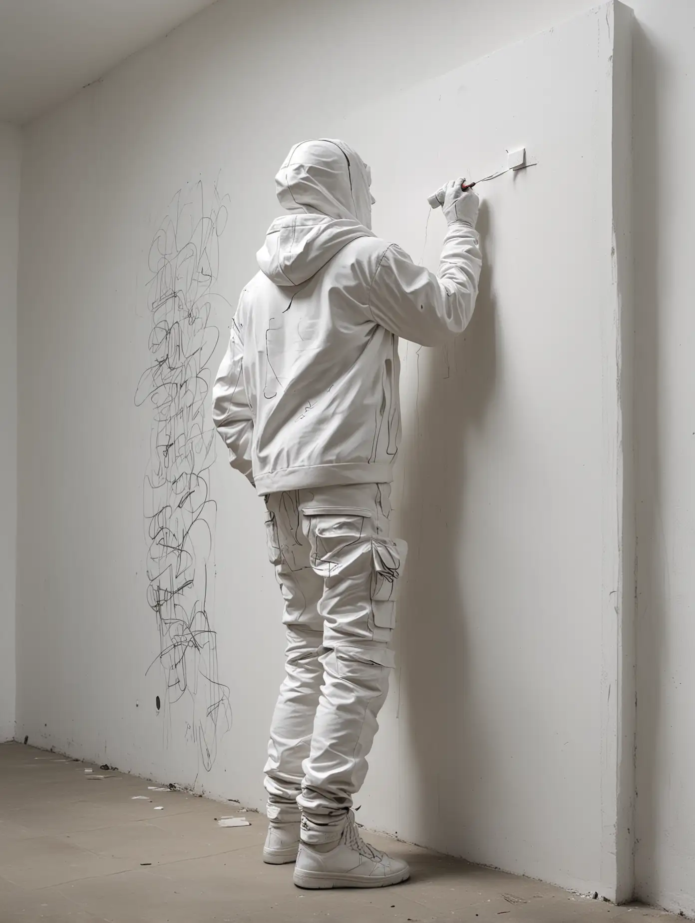 Graffiti Artist Tagging White Wall from Behind