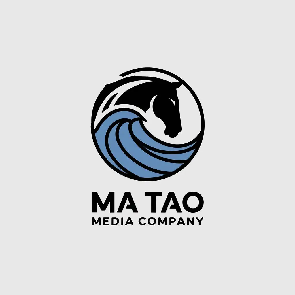 LOGO-Design-for-Ma-Tao-Media-Company-Minimalistic-Horse-and-Wave-Symbol