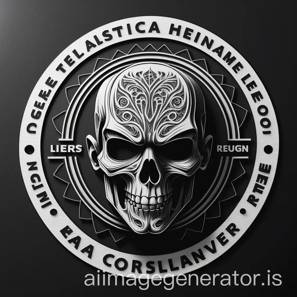 create a logo, a laser head engraver, realistic, in black and white