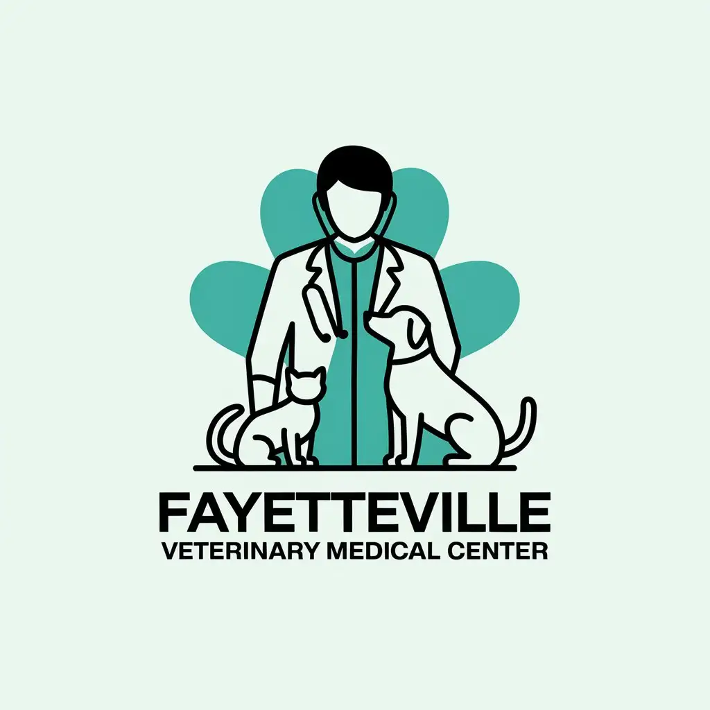 LOGO Design for Fayetteville Veterinary Medical Center Doctor with Cat and Dog Symbol with Clear Background