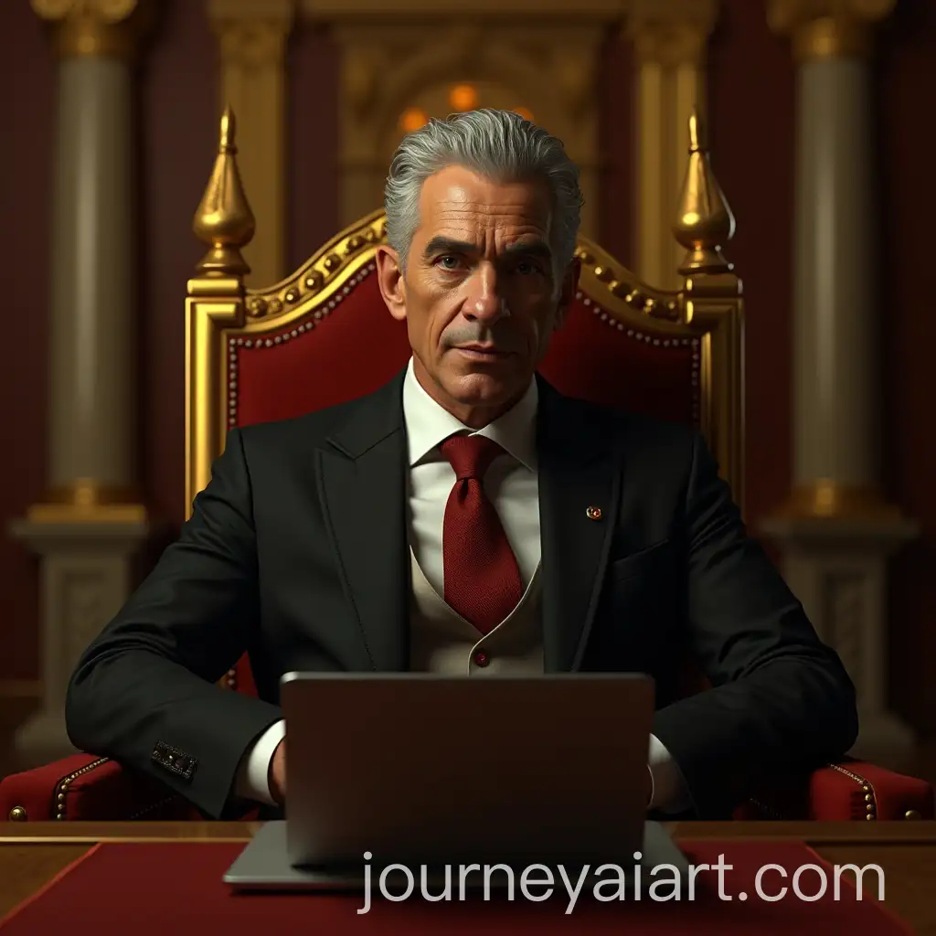 Vito-Scaletta-on-a-Throne-with-Laptop-in-a-Luxurious-Mansion