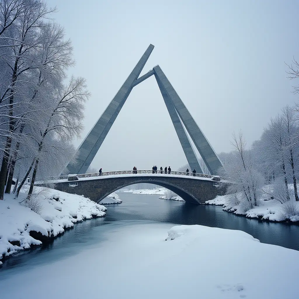 Tyumen, lovers' bridge, winter, 3500 year