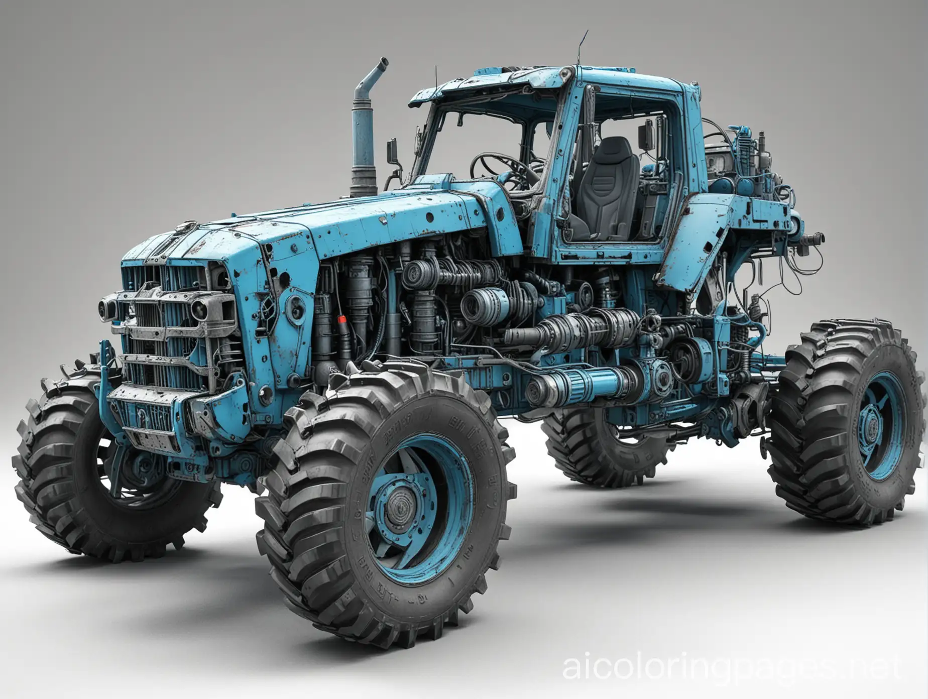 Highly-Realistic-PostApocalyptic-Cyberpunk-Mech-Skeleton-Tractor-Coloring-Page