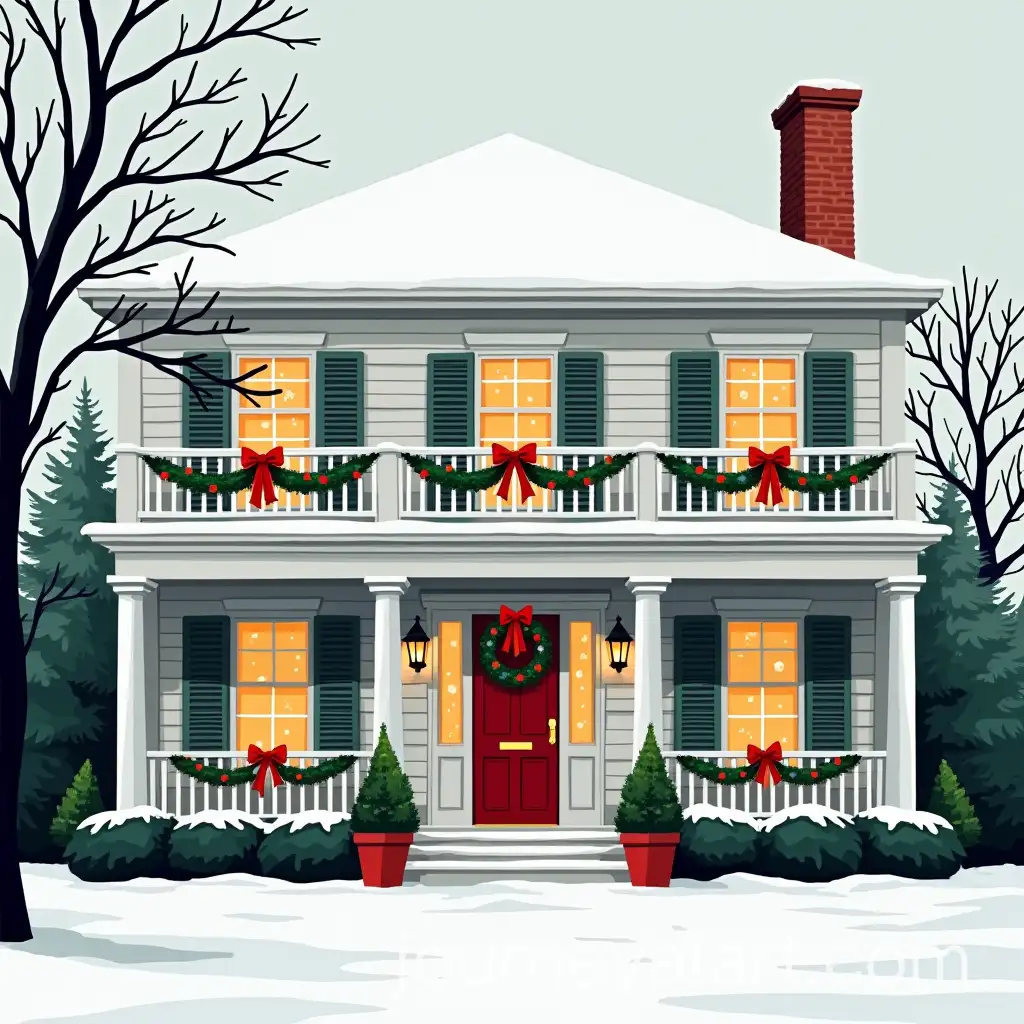 ThreeStory-Colonial-House-Facade-Decorated-for-Christmas