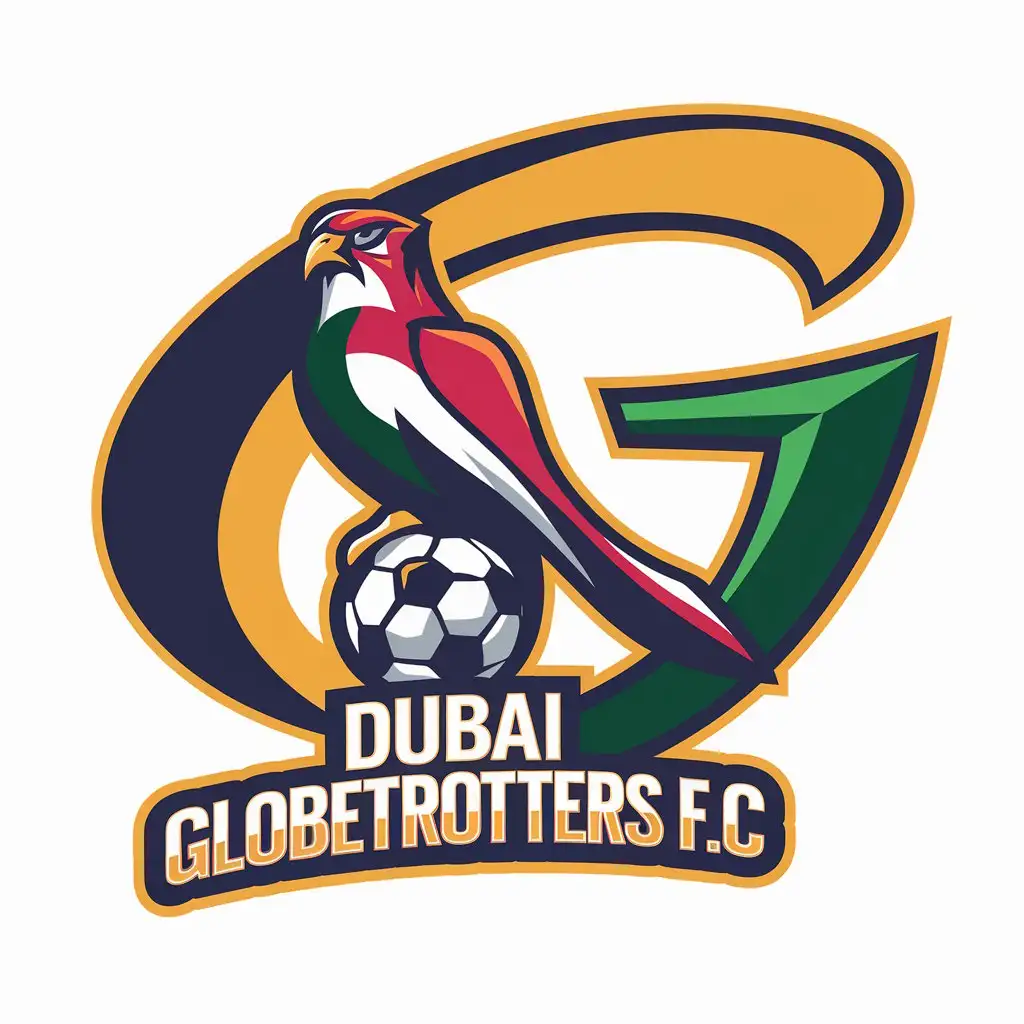 LOGO Design for Dubai Globetrotters FC Modern Bold and Bright with Mascot Abstract Shapes and National Flag Symbol