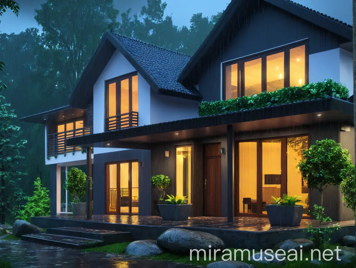 Rainy Forest Cabin in Moody Atmosphere