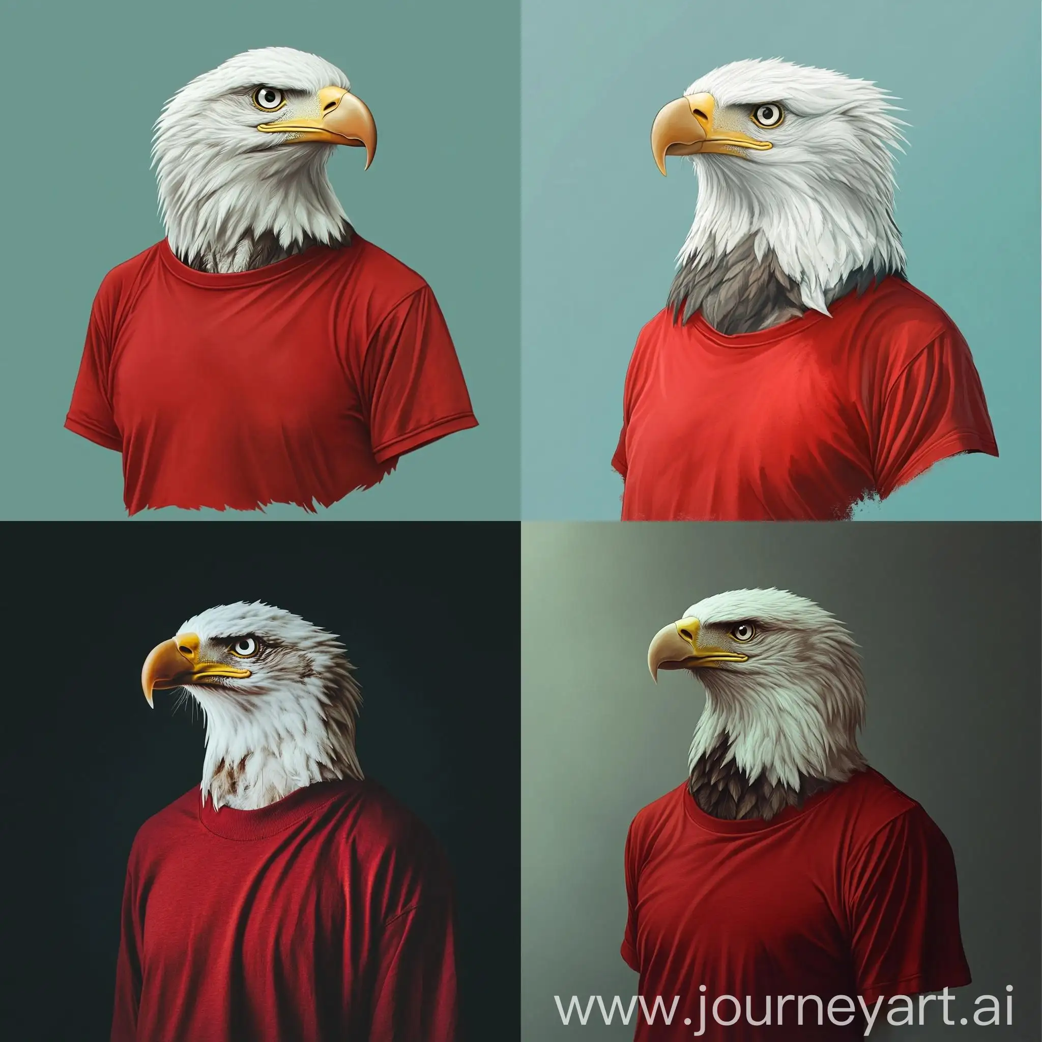 Eagle-Wearing-Red-TShirt-in-Human-Form-with-White-Background