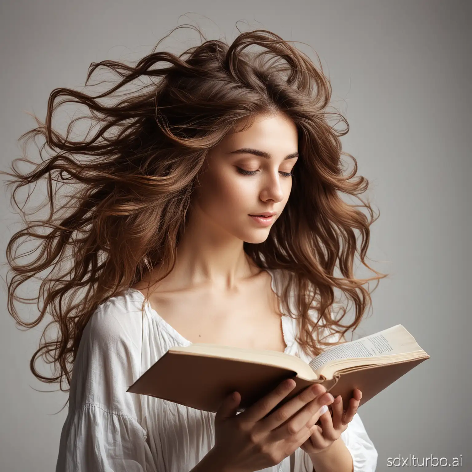Young-Woman-with-Flowing-Hair-Reading-Book