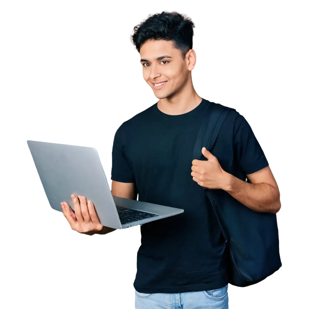 Side-View-of-a-Young-Smiling-Indian-Techie-Holding-a-Laptop-PNG-Image-for-HighQuality-Visuals