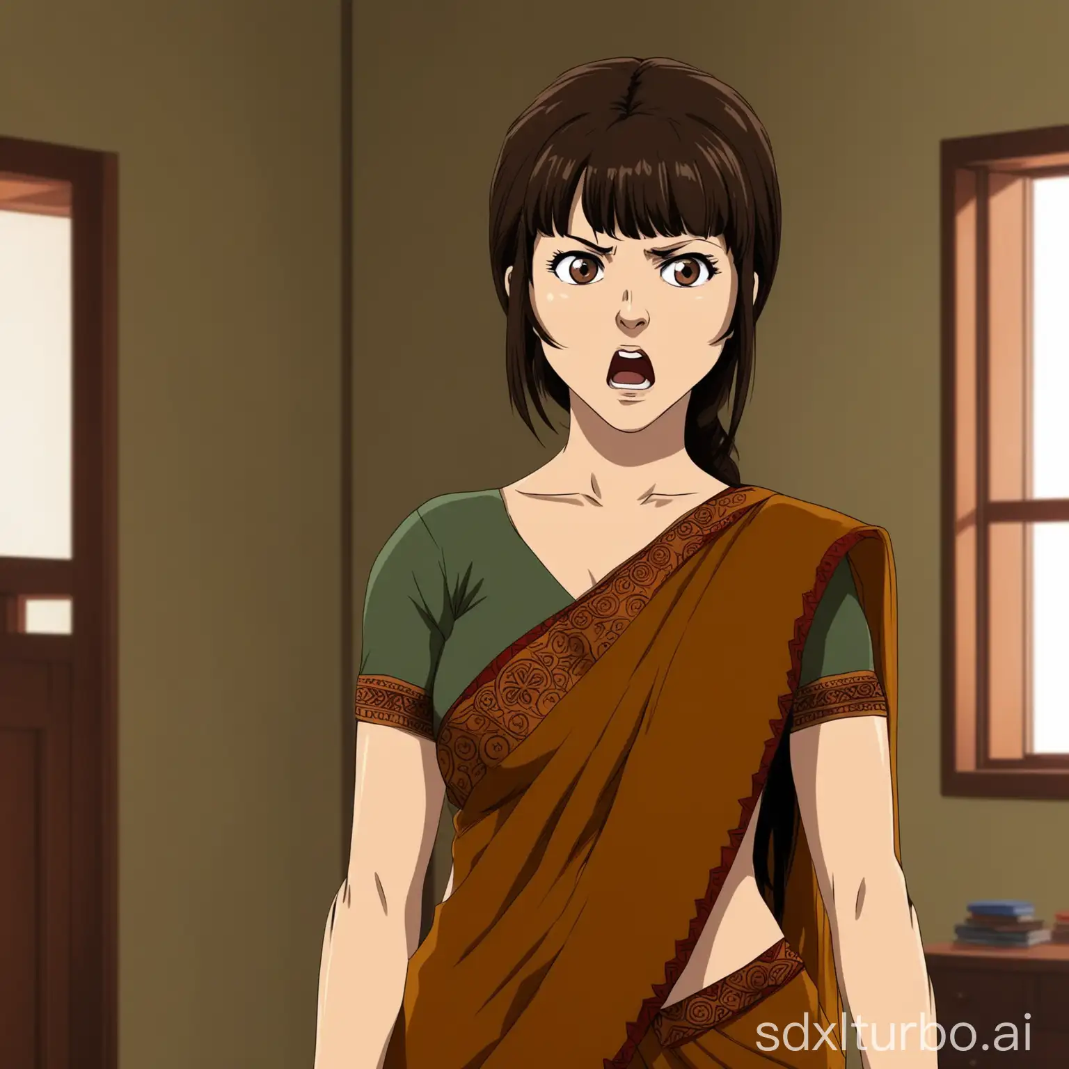 Mary-Elizabeth-Winstead-Anime-Portrait-Tamil-Woman-in-Brown-Saree