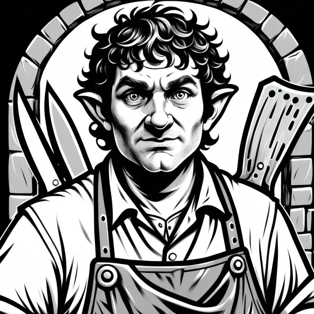 CloseUp Portrait of a Hobbit Chef with Meat Cleaver