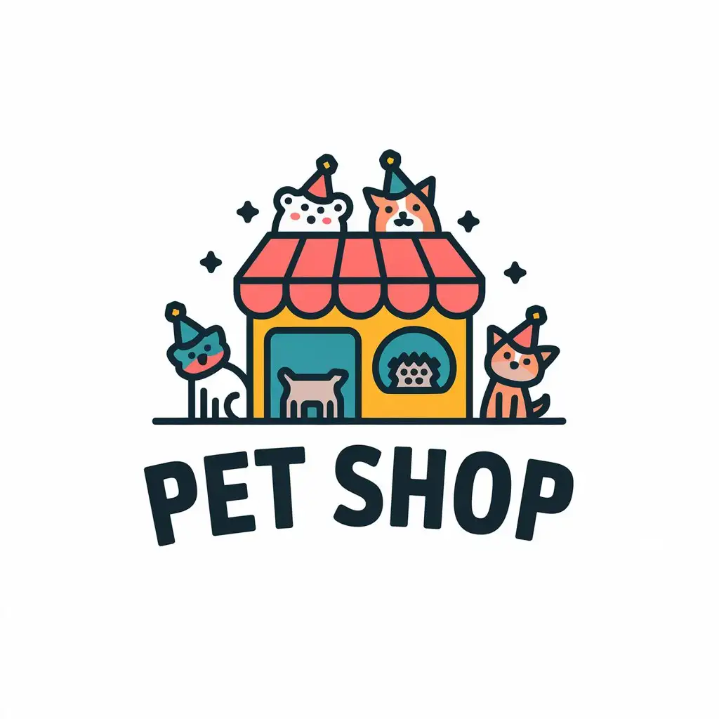 LOGO Design for Pet Shop Vector Logo with Party Hats and Clear Background