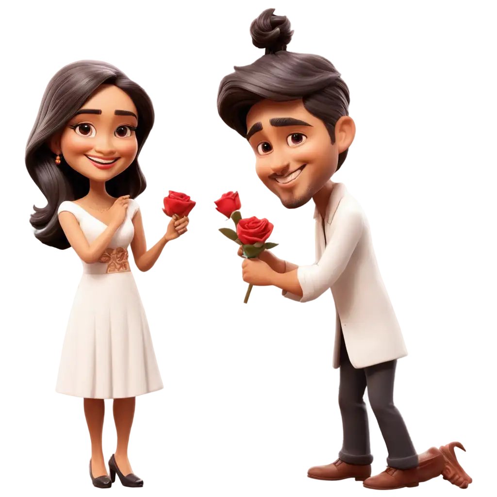 Indian-Couple-Caricature-Propose-with-Rose-PNG-Image