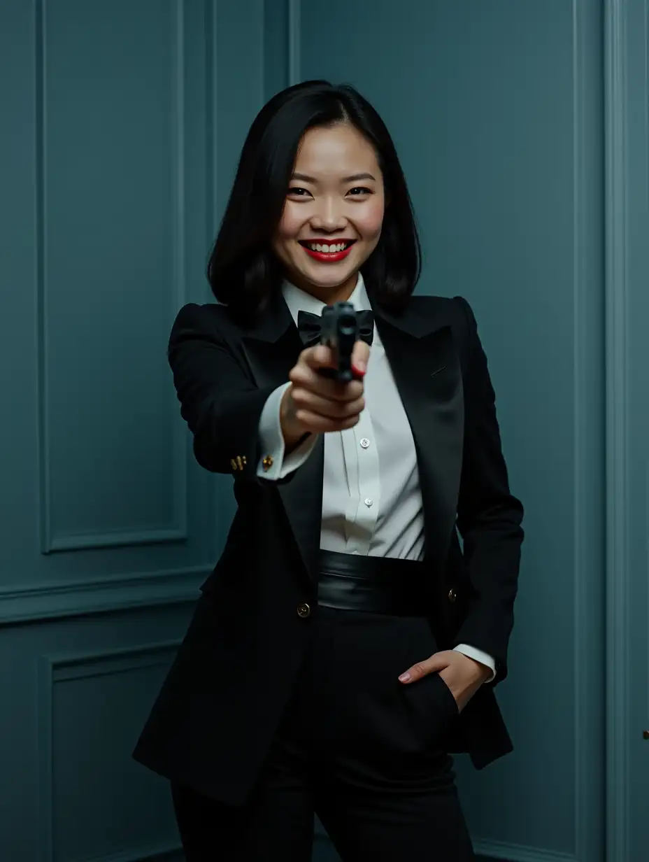 Beautiful-Chinese-Female-Spy-in-Formal-Tuxedo-with-Gun